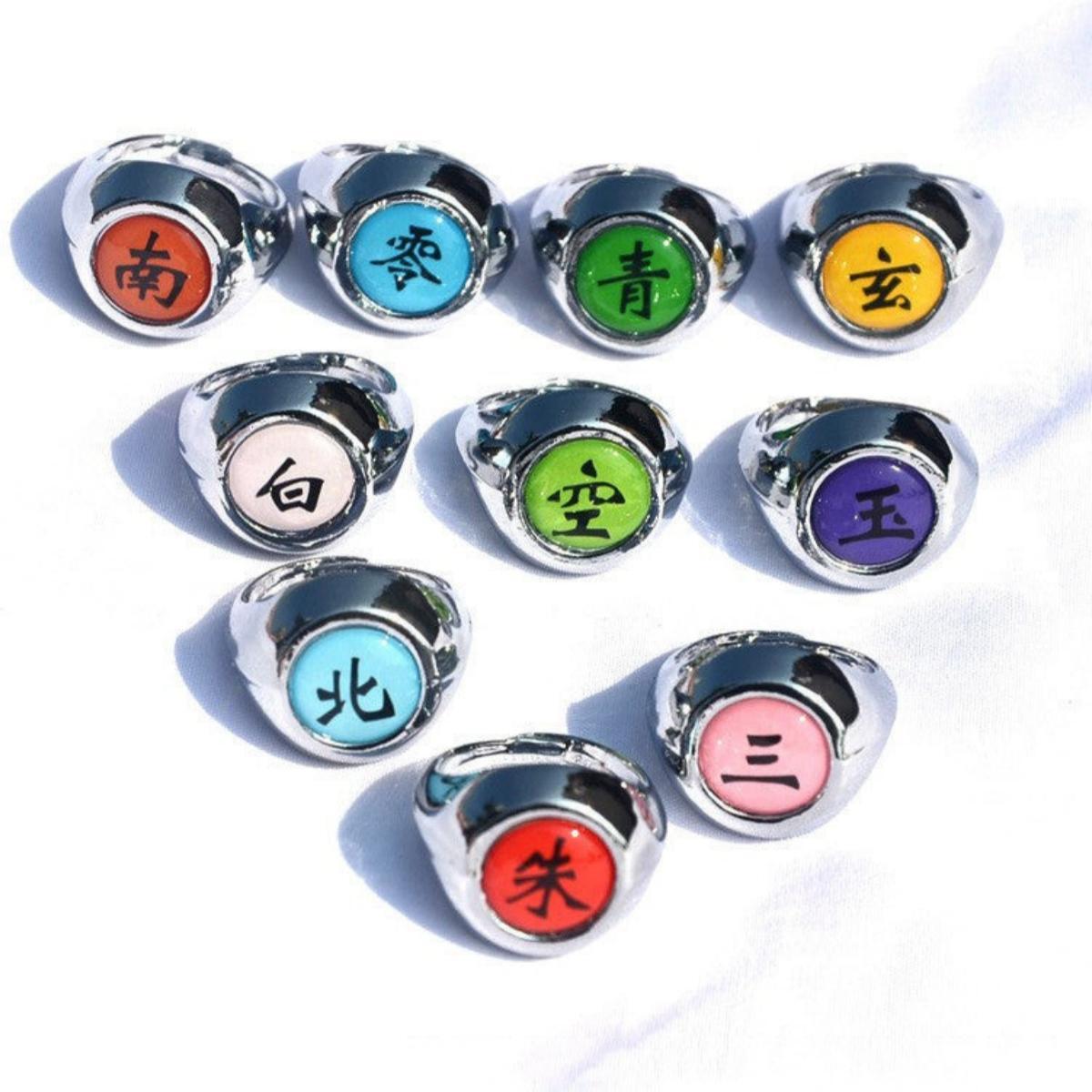 Naruto Itachi Pain Akatsuki Ring Set, 10Pcs Anime Akatsuki Symbol Rings with Necklace Gift Box