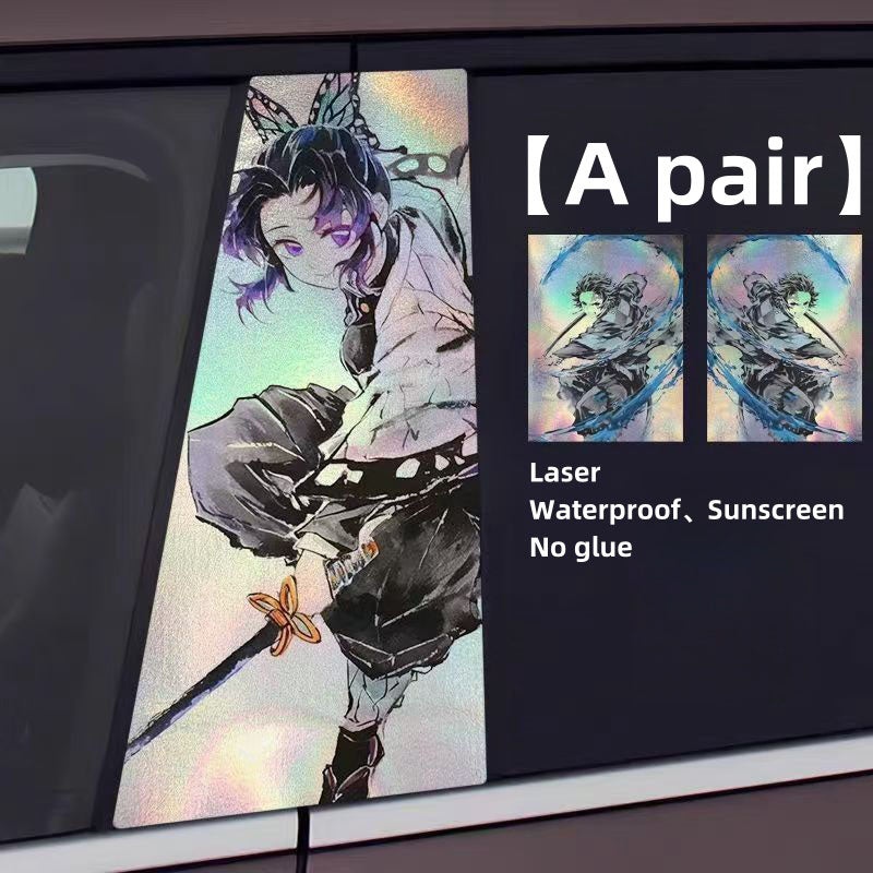 Autocollants laser de décoration de personnage pour colonne de voiture Tanjirou/Nezuko