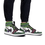 One Piece Roronoa Zoro Three Swords Style Anime Print High Top Sneakers, Straw Hat Pirates Skull Logo Casual Street Skate Shoes