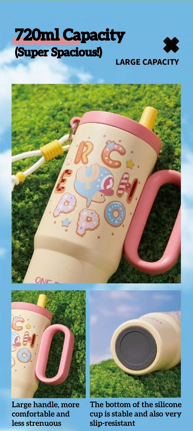 ONE PIECE Tony Tony Chopper Tumbler | Macaron Donut Design Cup with Handle & Straw