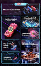 Écouteurs sans fil TWS Bluetooth 5.4 Marvel Iron Man Captain America Fidget Spinner, écouteurs sans fil à rabat magnétique Mecha en alliage de zinc