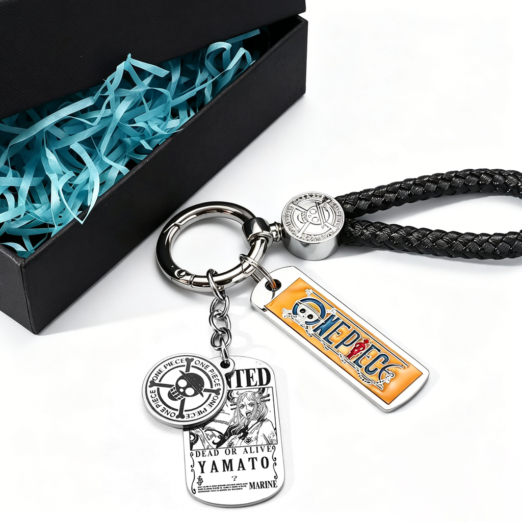 One Piece Anime Keychain Set - Braided Leather Wanted Poster Pendant Keychain