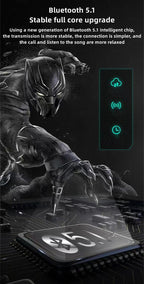 Marvel Iron Man Black Panther Wireless Earbuds, Marvel TWS Bluetooth 5.1 Headphones with LED Light