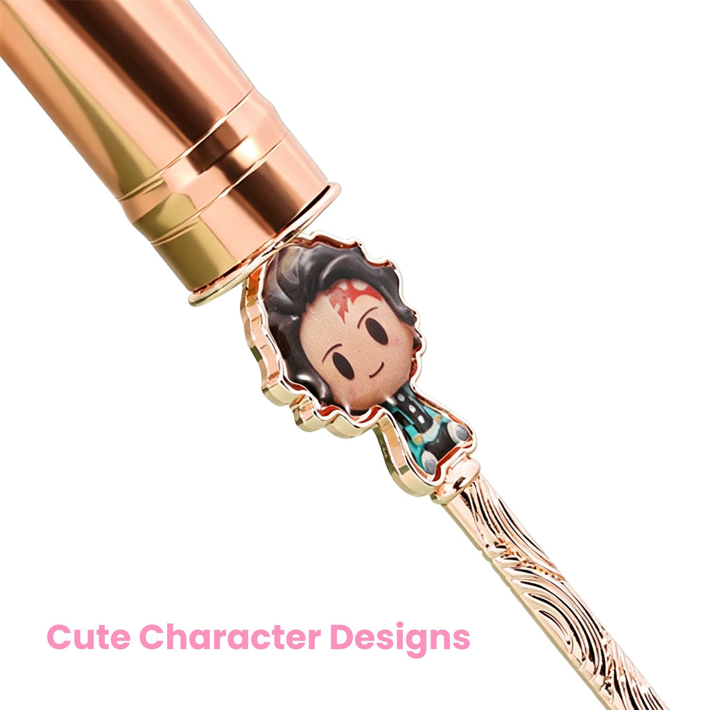 Demon Slayer Tanjiro Nezuko 5 Pcs Trousse de pinceaux de maquillage Anime, brosses cosmétiques or rose avec pochette de rangement