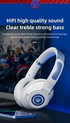 Marvel Iron Man Captain America Over‑Ear Bluetooth Gaming Headphones, Low Latency Headset with Detachable Mic