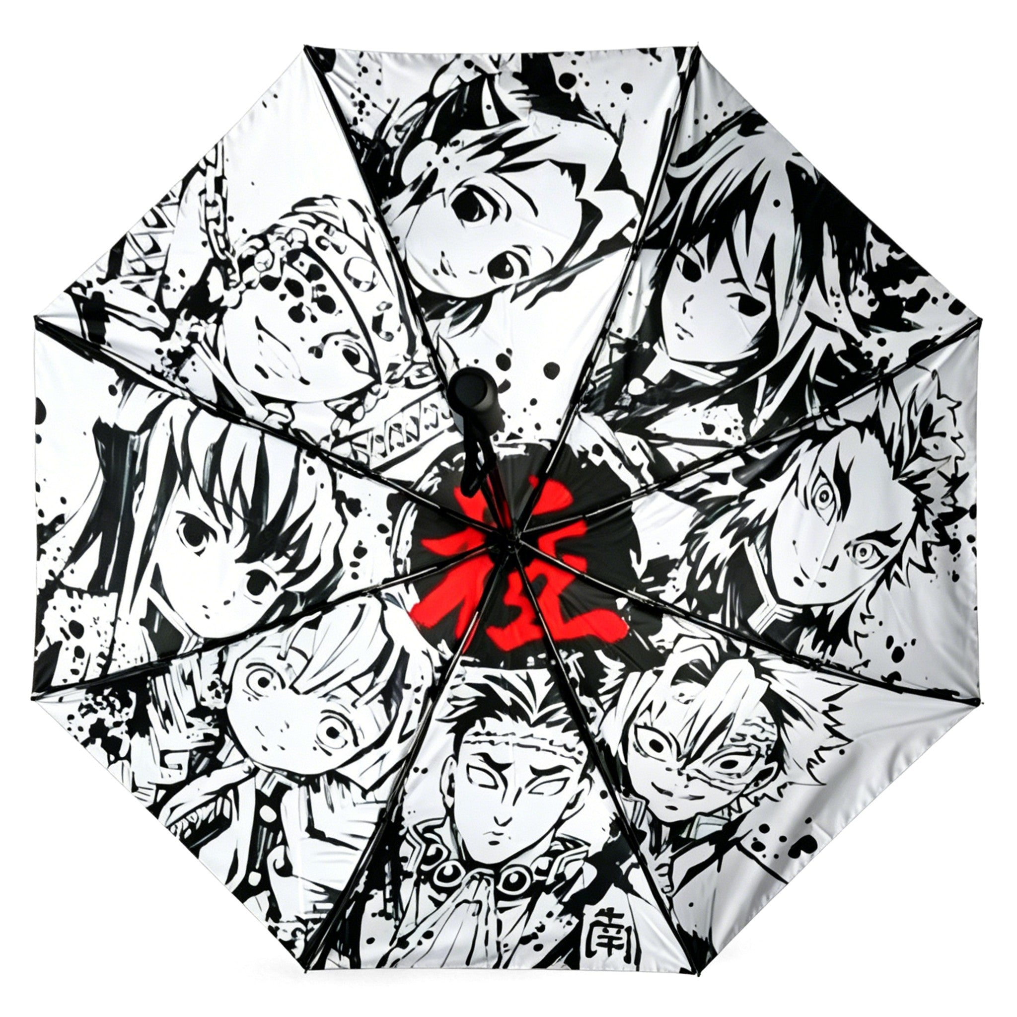 Demon Slayer Tanjiro Nezuko Automatic Folding Umbrella, Anime Hashira Print Black Coated Sun Rain Portable Umbrella