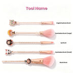 Demon Slayer Tanjiro Nezuko 5 Pcs Trousse de pinceaux de maquillage Anime, brosses cosmétiques or rose avec pochette de rangement
