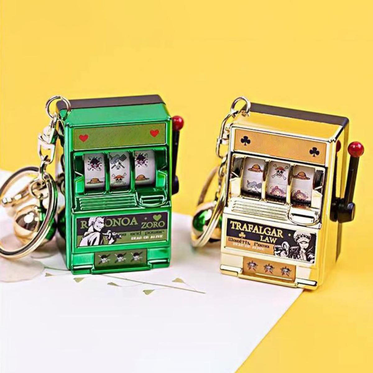 Porte-clés Luffy/Zoro Machine à sous fruitée Pendentif livre pop-up Machine à sous