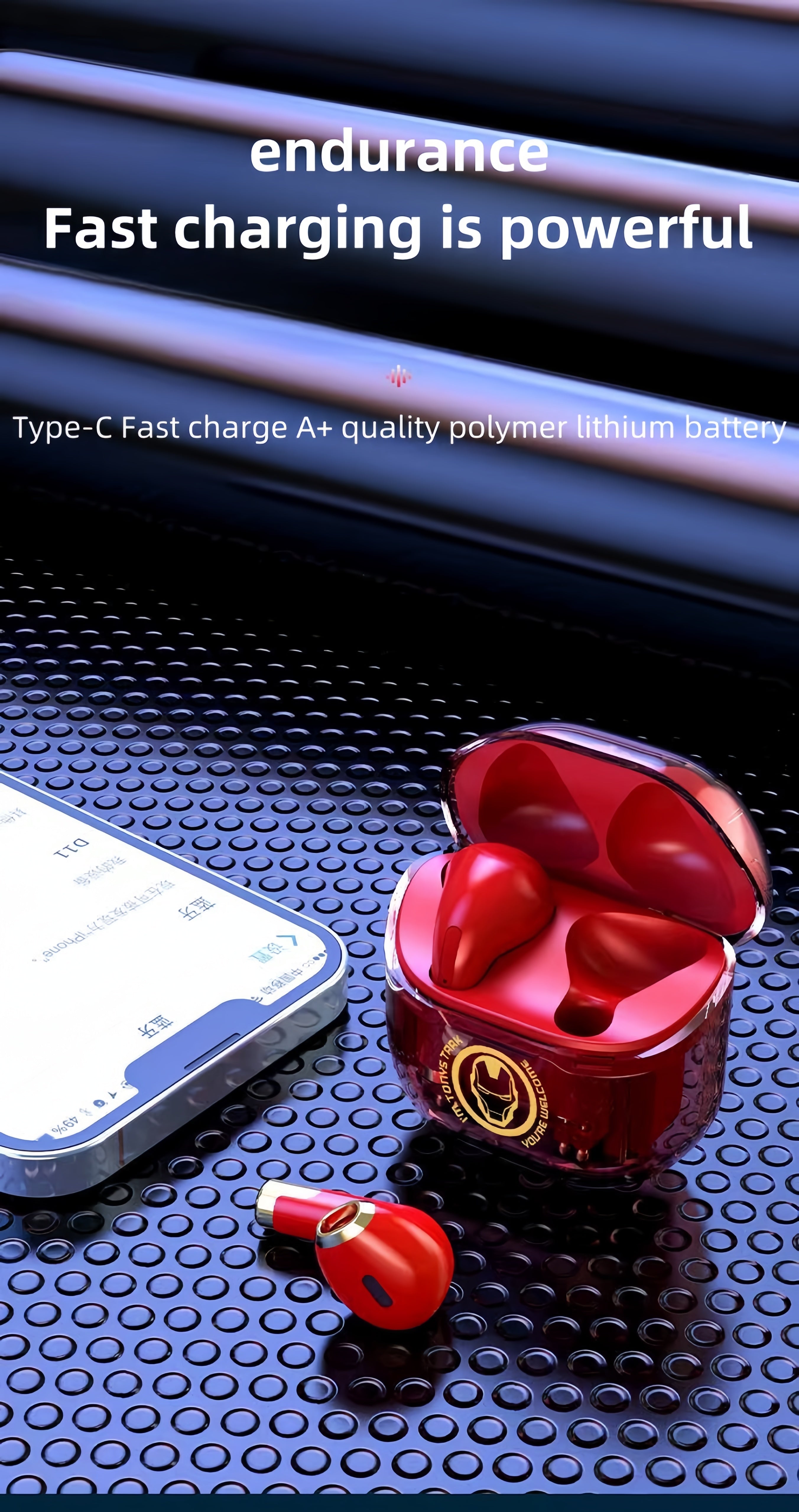 Marvel Iron Man Captain America TWS Wireless Gaming Earbuds, Transparent Case Bluetooth 5.3 Low Latency Headphones