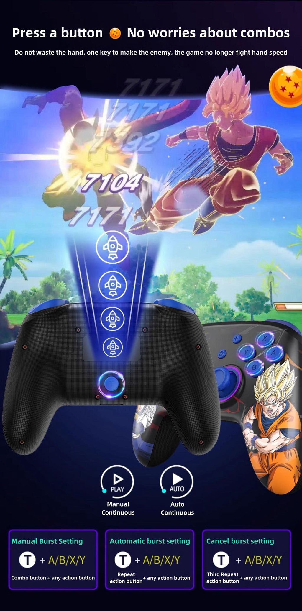 Manette de jeu Goku/Vegeta Sensible, contrôle précis, prise en main confortable, profitez de la passion du jeu