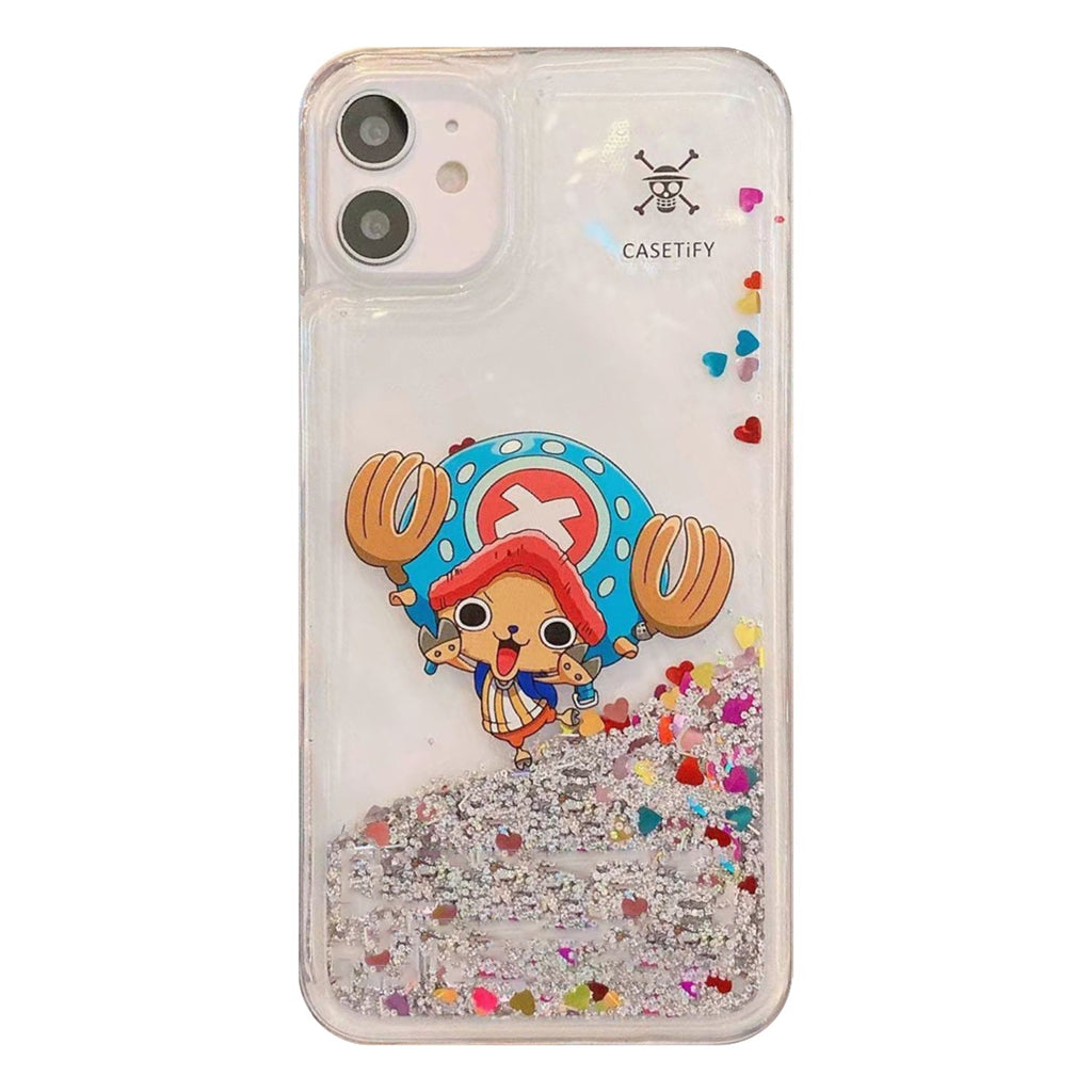 Coque iPhone Luffy/Chopper à paillettes liquide avec protection antichoc