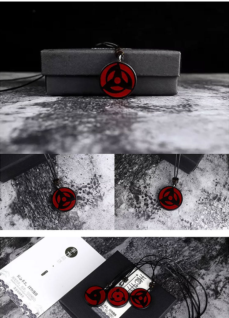 Ensemble de pendentifs collier Sharingan en bois de santal naturel sculpté à la main