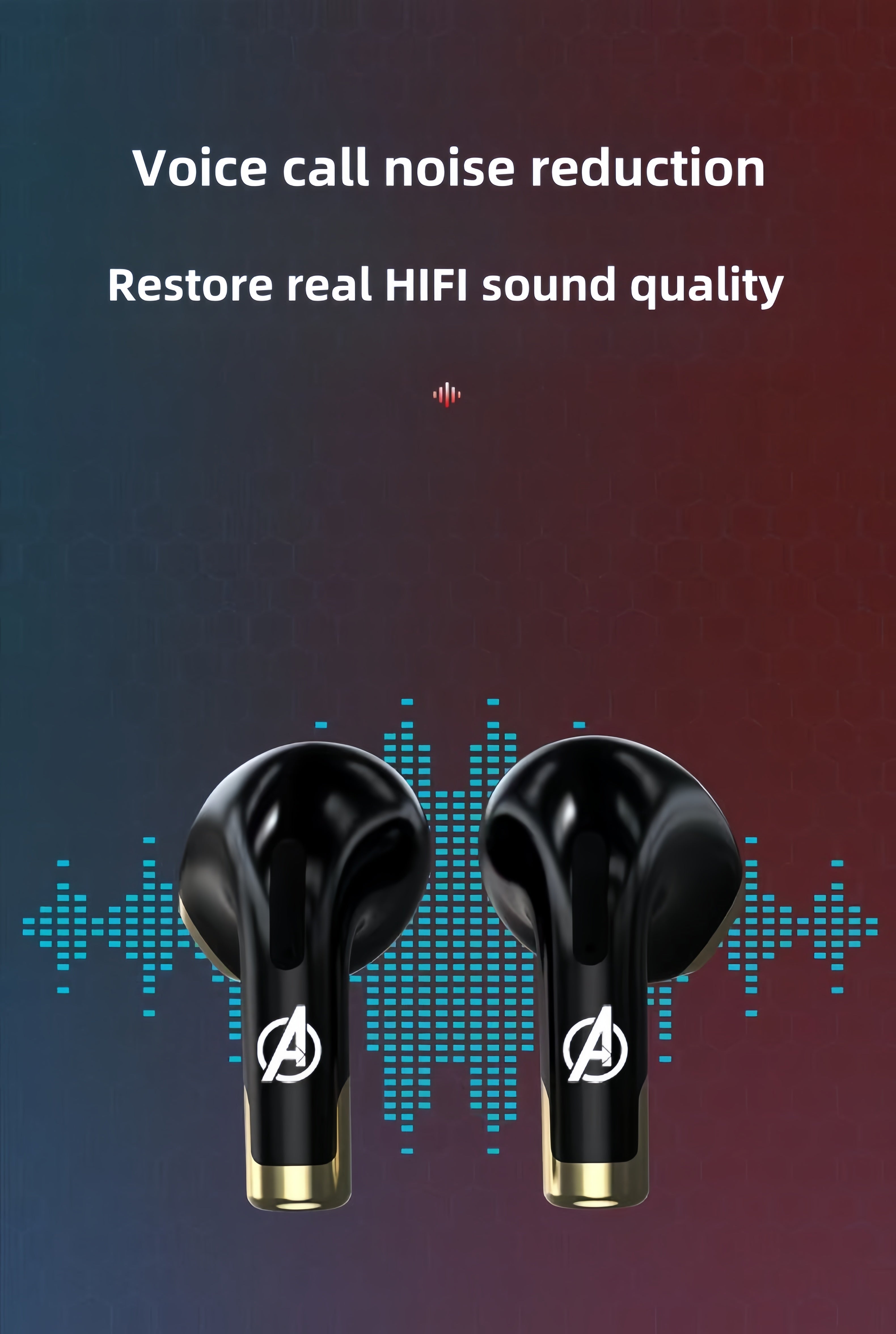 Marvel Iron Man Captain America TWS Wireless Gaming Earbuds, Transparent Case Bluetooth 5.3 Low Latency Headphones