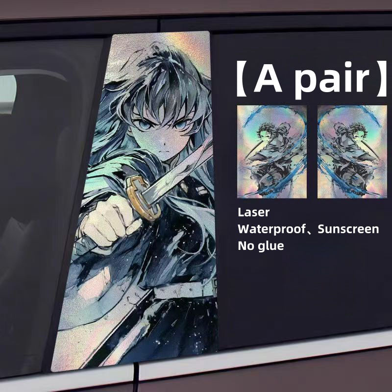Autocollants laser de décoration de personnage pour colonne de voiture Tanjirou/Nezuko