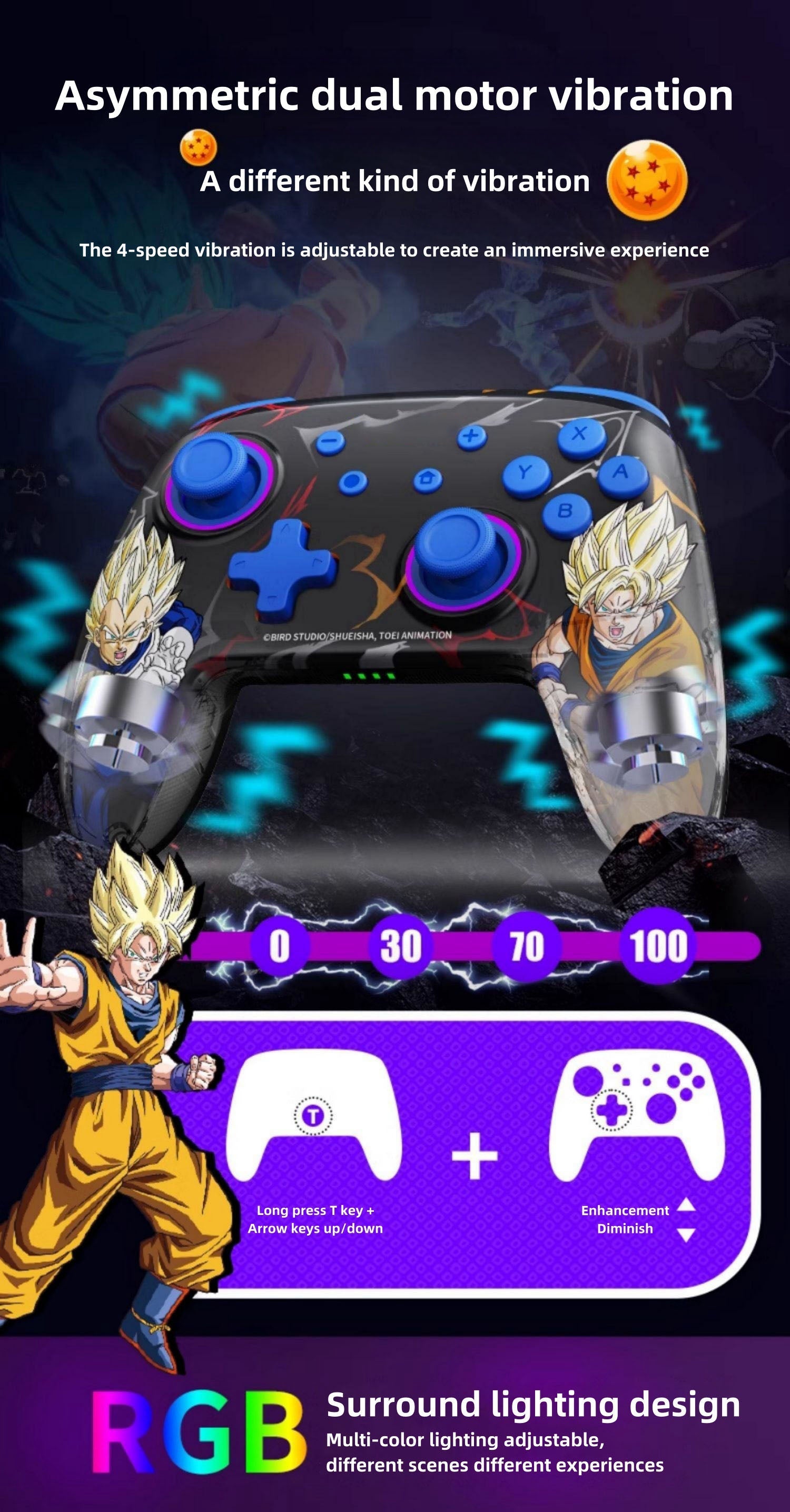Manette de jeu Goku/Vegeta Sensible, contrôle précis, prise en main confortable, profitez de la passion du jeu