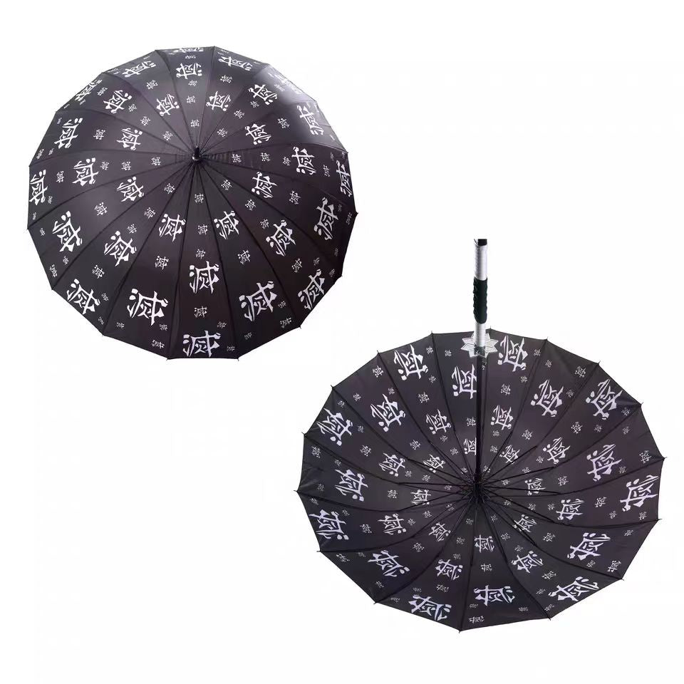 Demon Slayer Tanjiro Zenitsu Shinobu Katana Sword Handle Umbrella, Anime Pattern Windproof Straight Rain Sun Umbrella