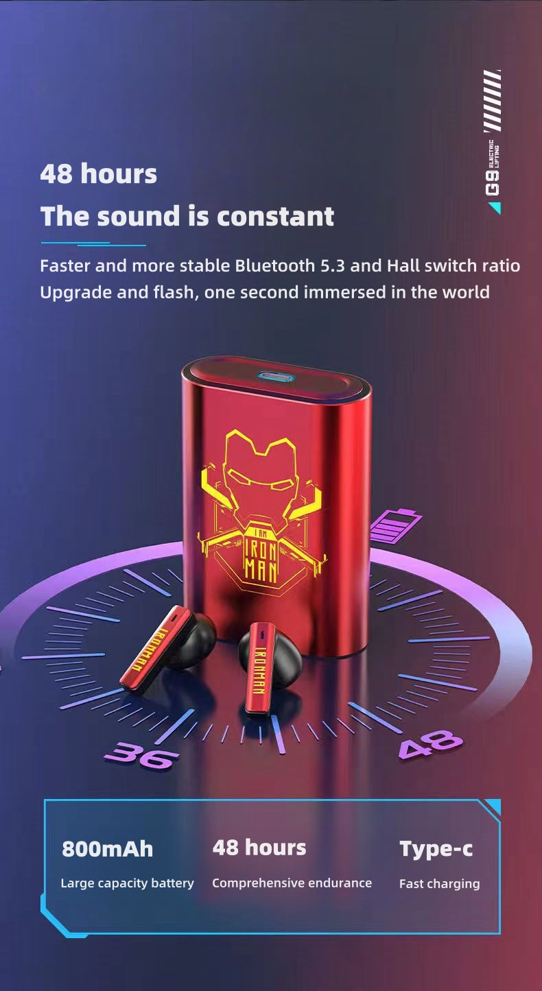 Marvel Iron Man Captain America Wireless Earbuds, Avengers Mechanical Elevator Bluetooth 5.3 Gaming Headphones