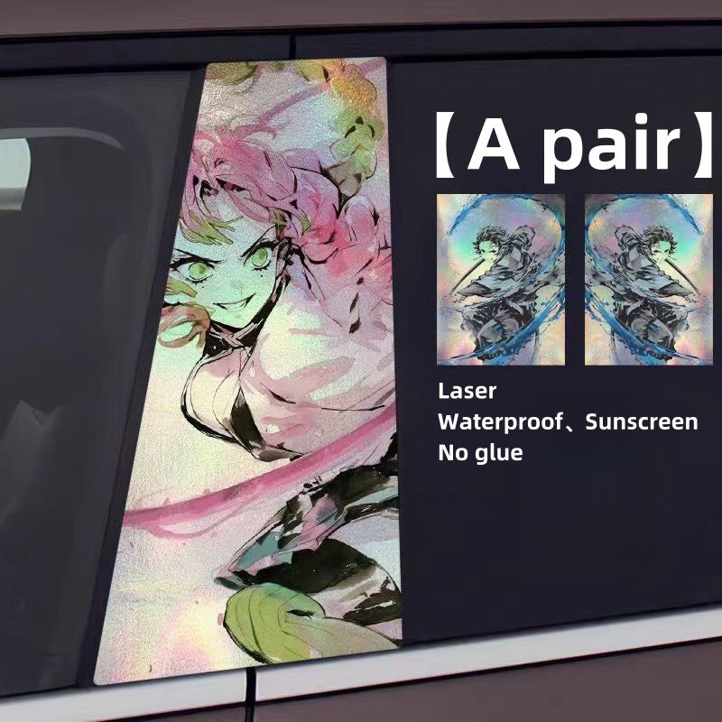 Autocollants laser de décoration de personnage pour colonne de voiture Tanjirou/Nezuko