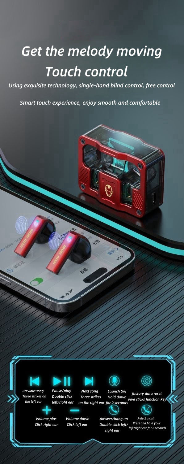 Écouteurs sans fil Marvel Iron Man Captain America, Casque Bluetooth Marvel avec étui de recharge