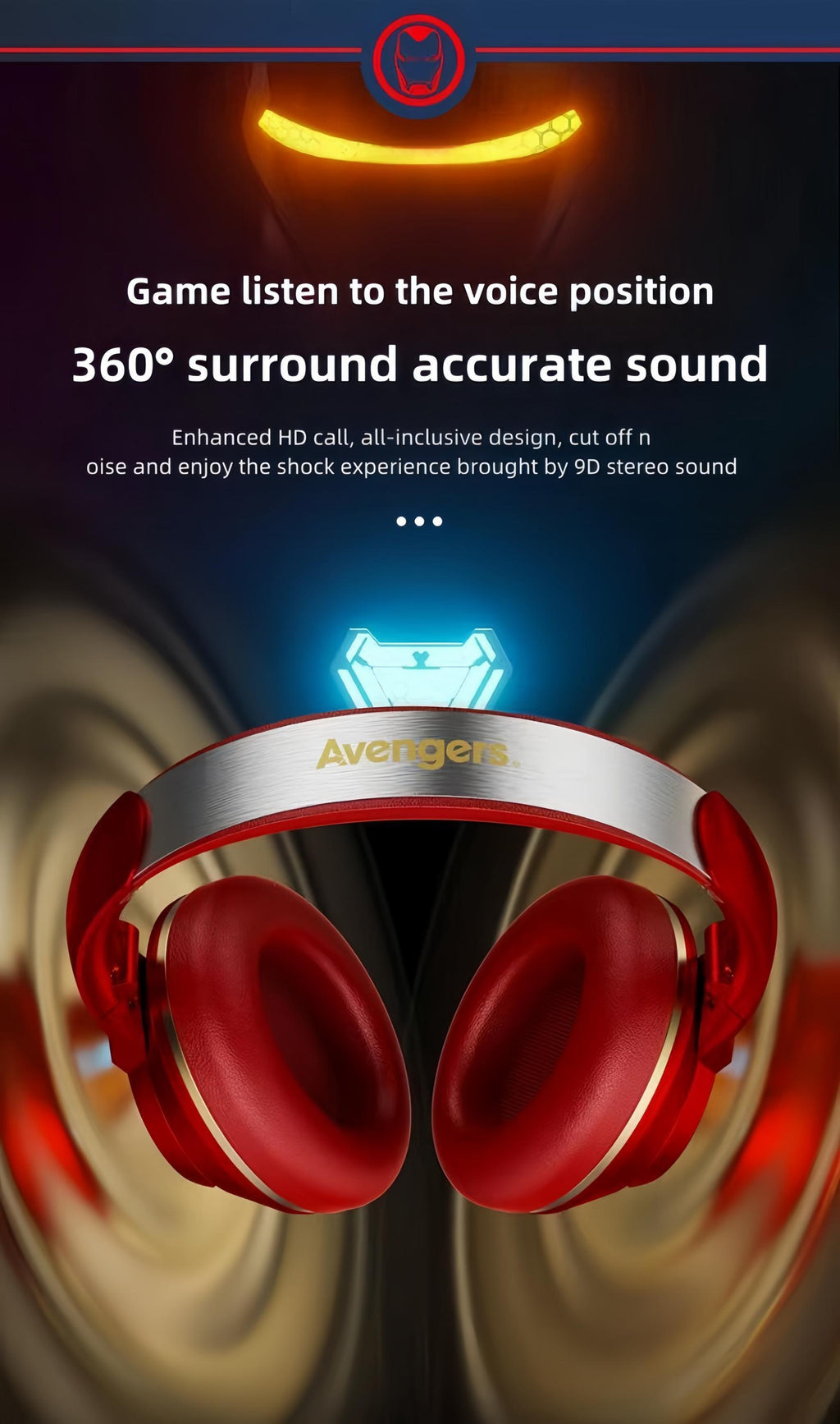 Marvel Iron Man Captain America Over‑Ear Bluetooth Gaming Headphones, Low Latency Headset with Detachable Mic