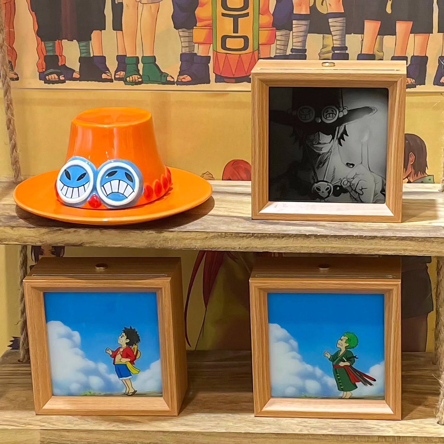 Tableau décoratif lumineux en bois massif Luffy/Ace, petite veilleuse, cadre photo, tableau décoratif.