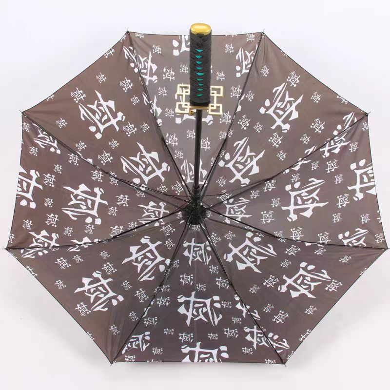 Demon Slayer Tanjiro Zenitsu Shinobu Katana Sword Handle Umbrella, Anime Pattern Windproof Straight Rain Sun Umbrella
