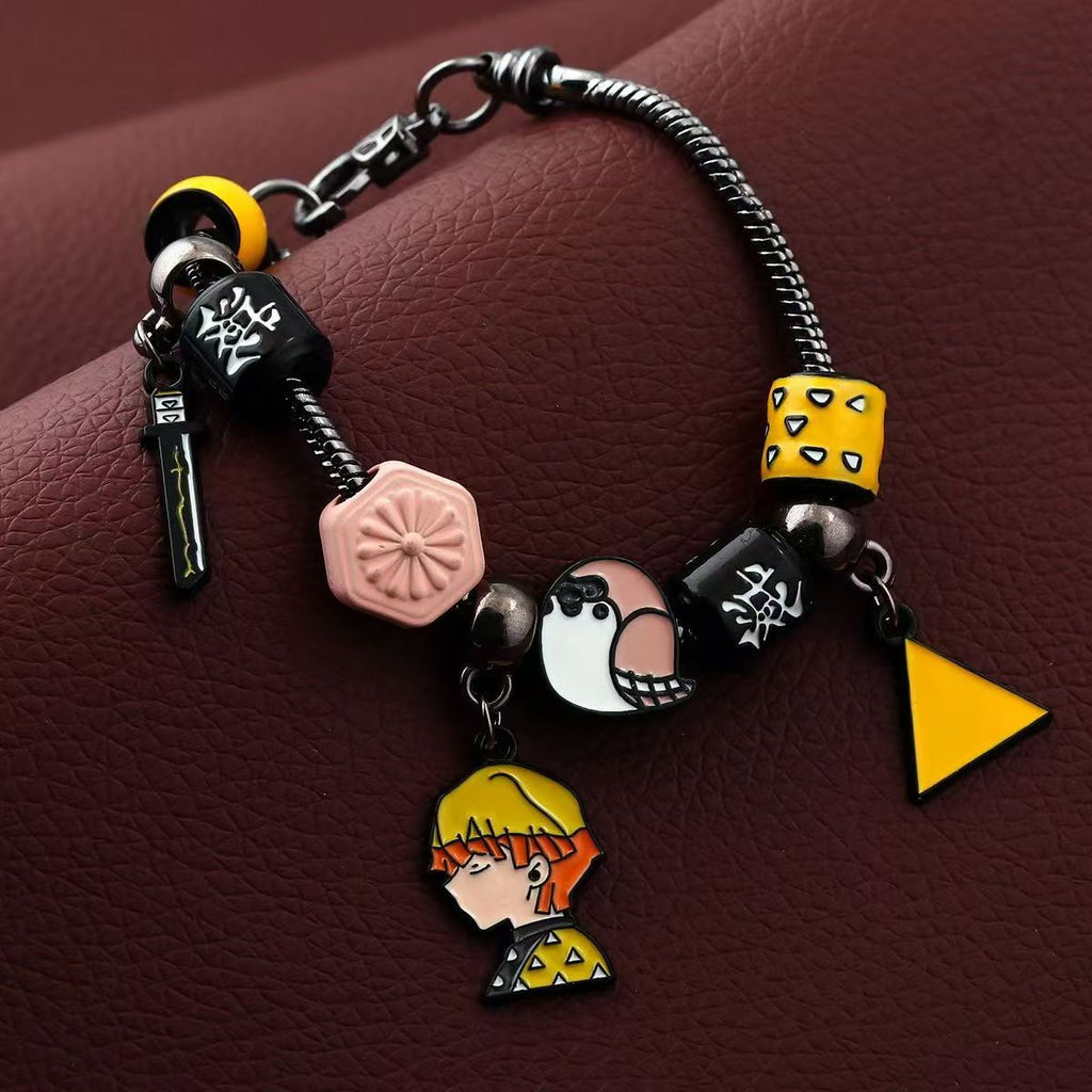 Demon Slayer Kamado Tanjiro Beaded Charm Bracelet, Adjustable Anime Chain