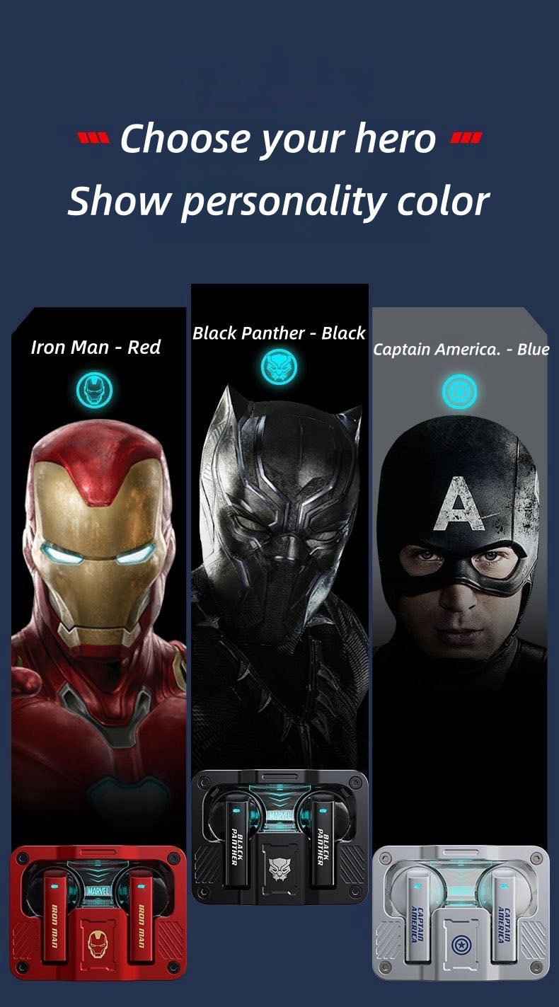 Écouteurs sans fil Marvel Iron Man Captain America, Casque Bluetooth Marvel avec étui de recharge