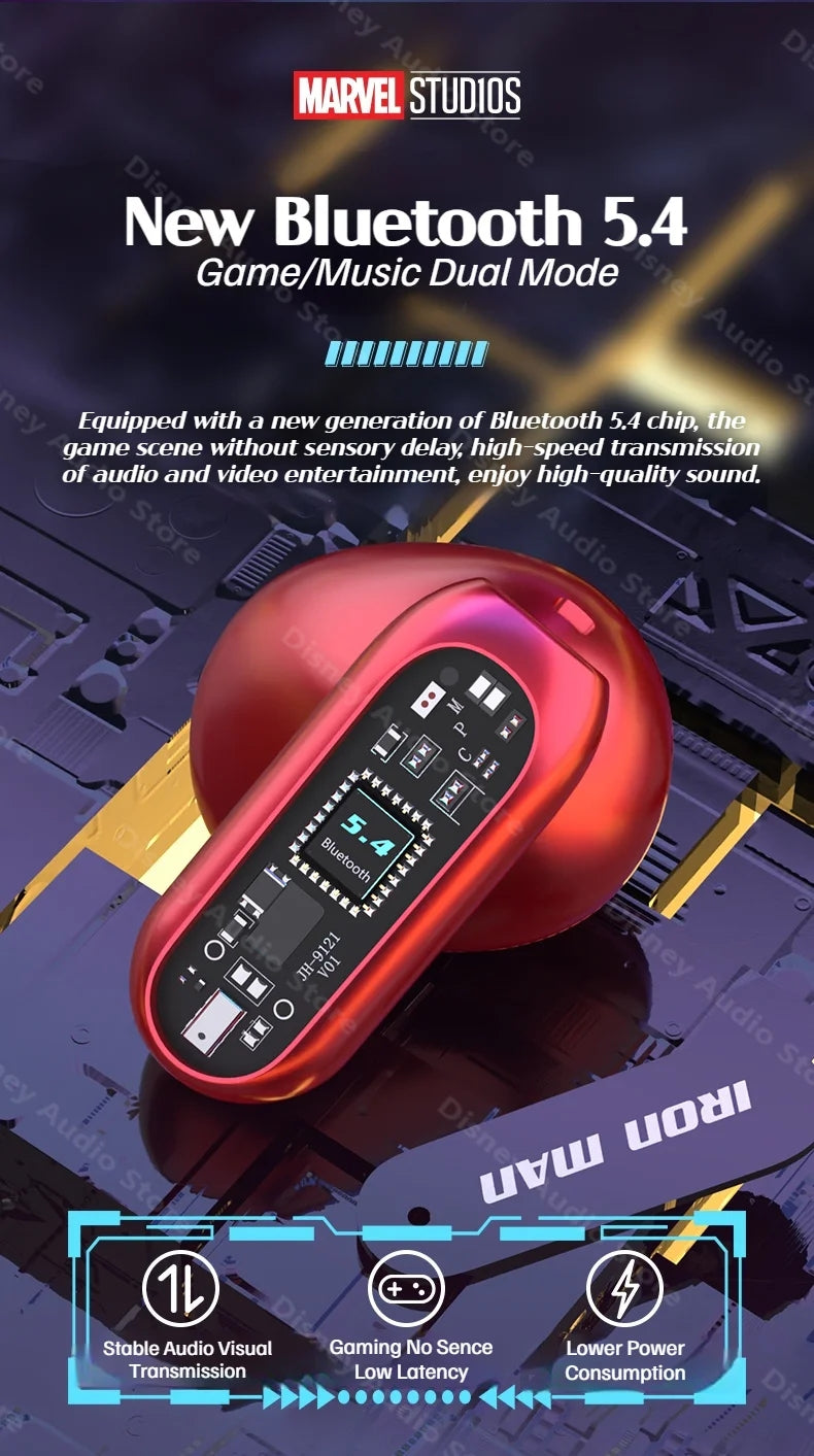 Écouteurs sans fil TWS Bluetooth 5.4 Marvel Iron Man Captain America Fidget Spinner, écouteurs sans fil à rabat magnétique Mecha en alliage de zinc