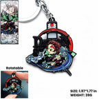 Demon Slayer Kamado Tanjiro Porte-clés Rotatif et Collier, Ensemble de Bijoux Pendentif en Métal Anime