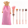 Demon Slayer Tanjiro Nezuko 5 Pcs Trousse de pinceaux de maquillage Anime, brosses cosmétiques or rose avec pochette de rangement