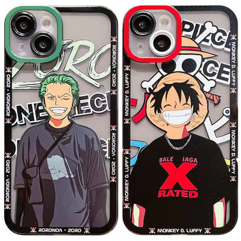 Coque de téléphone Luffy/Zoro iPhone tendance exquise en silicone anti-collision