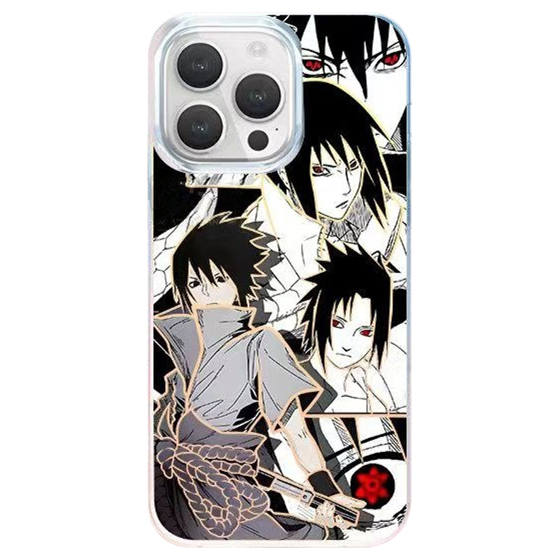 Naruto Uchiha Sasuke Manga Collage Anime Phone Case, Aurora Gradient Shockproof Removable Lens Frame iPhone Protective Case