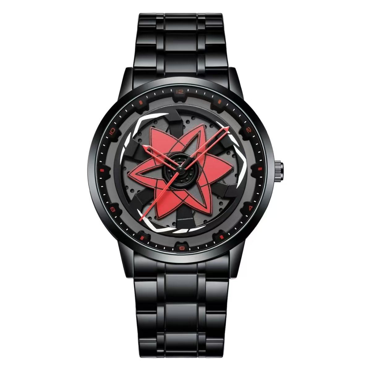 Naruto Sasuke Itachi Rotating Sharingan Watch Ring Set, Anime 360° Spinning Dial Stainless Steel Wrist Watch for Men