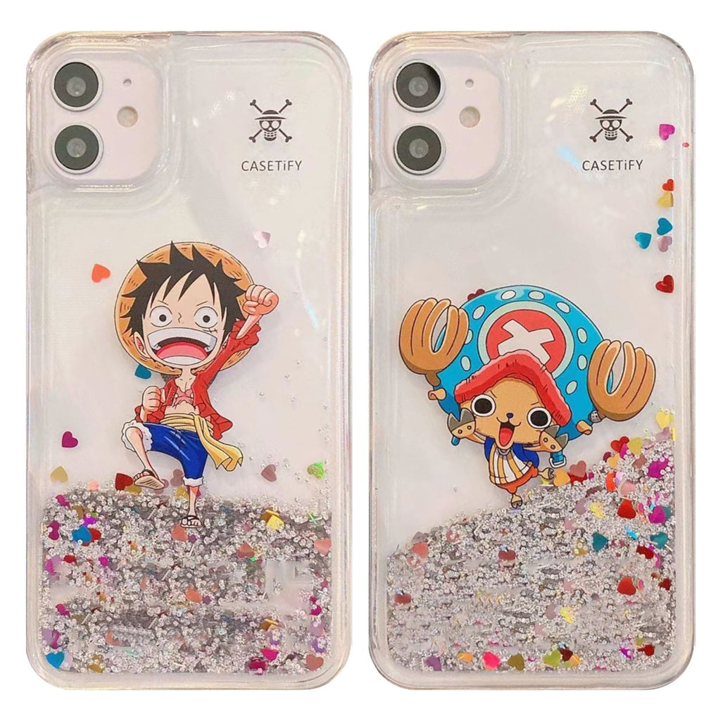Coque iPhone Luffy/Chopper à paillettes liquide avec protection antichoc