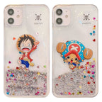 Coque iPhone Luffy/Chopper à paillettes liquide avec protection antichoc