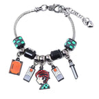 Demon Slayer Kamado Tanjiro Beaded Charm Bracelet, Adjustable Anime Chain