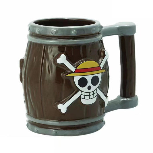 Luffy Ceramic Mug With Wooden Barrel Inspired Cup