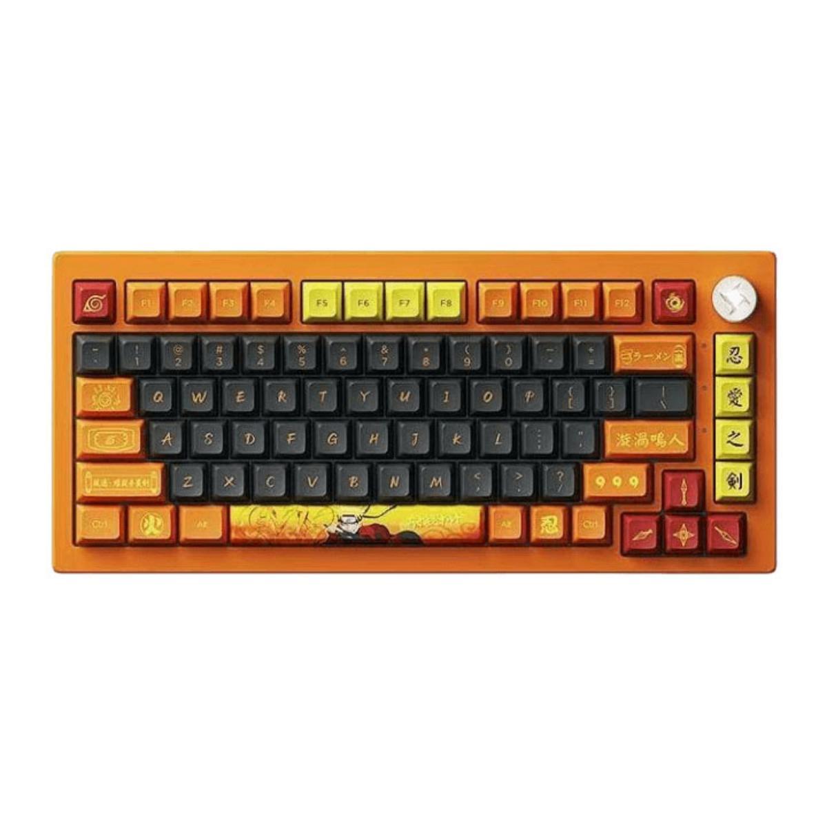 Uzumaki Naruto Themed Mechanical Keyboard, Hot-Swappable RGB Gaming Keyboard with Custom PBT Keycaps, Knob Control & Naruto Artisan Keycap