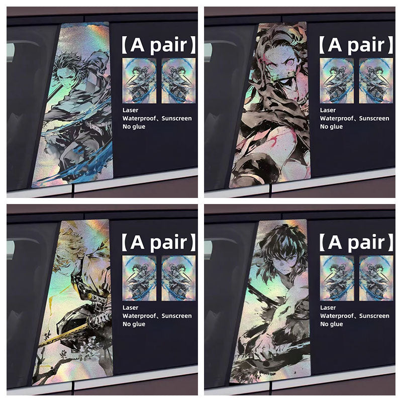 Autocollants laser de décoration de personnage pour colonne de voiture Tanjirou/Nezuko
