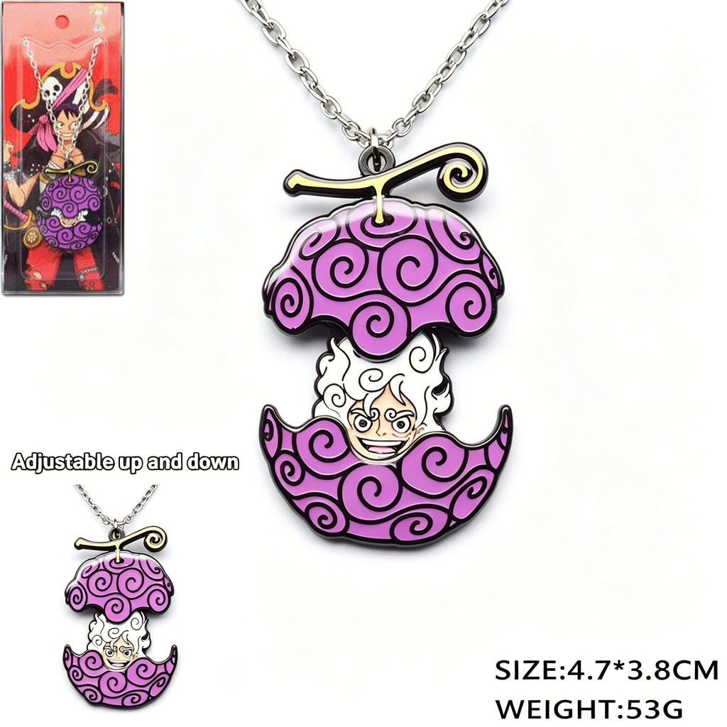 Collier et porte-clés coulissant One Piece Luffy Zoro Fruit du démon, pendentif métallique ajustable pour fans
