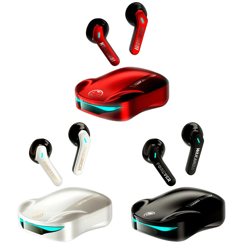 Marvel Iron Man Captain America TWS Wireless Gaming Earbuds, Sports Car LED Light Bluetooth 5.3 Headphones