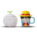 Tasse en céramique sur le thème de Luffy et cendrier en forme de Fruit du démon en caoutchouc