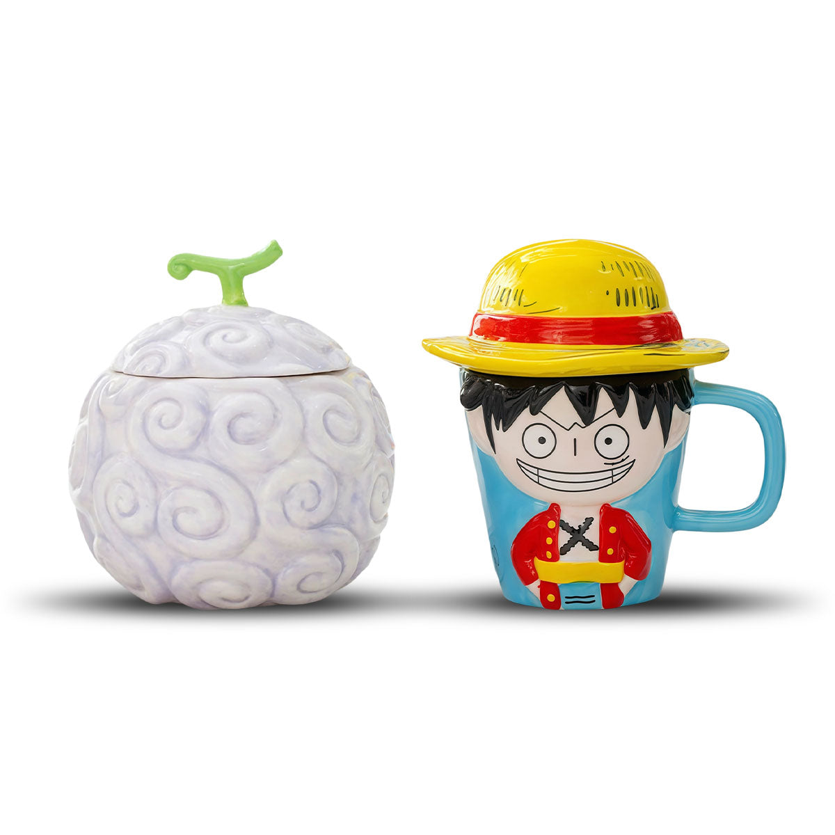 Tasse en céramique sur le thème de Luffy et cendrier en forme de Fruit du démon en caoutchouc