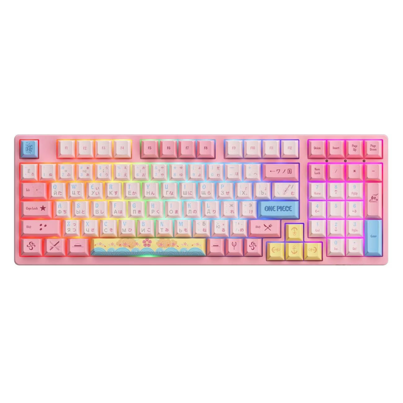 Clavier mécanique rose One Piece Chopper, clavier de jeu rétroéclairé RVB 108 touches
