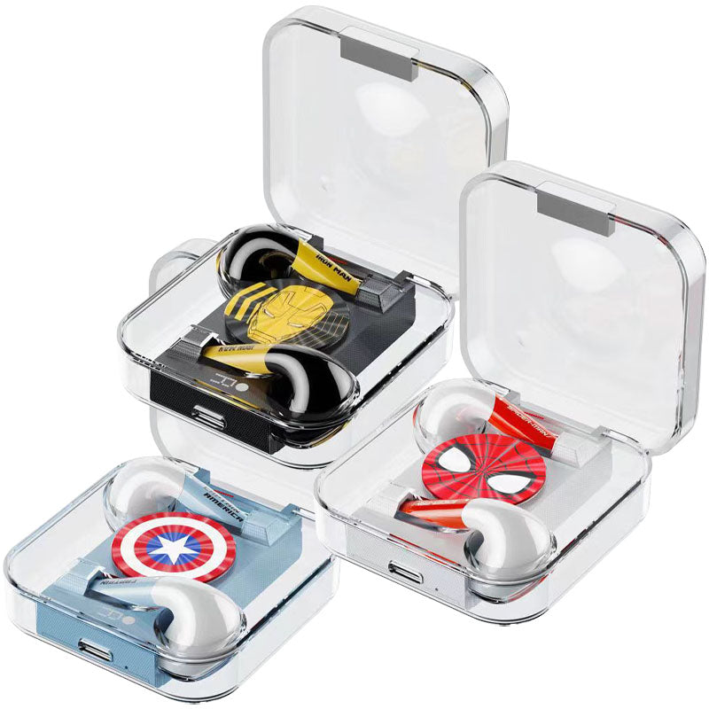 Écouteurs sans fil Marvel Spider-Man Captain America Iron Man, Casque Bluetooth 5.2 Marvel TWS avec étui transparent
