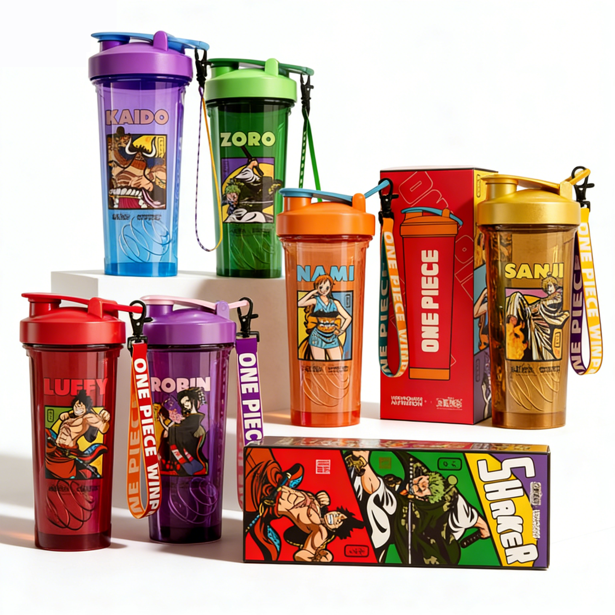 One Piece Luffy Zoro Blind Box Shaker Bottle, 800ml Anime Protein Water Cup