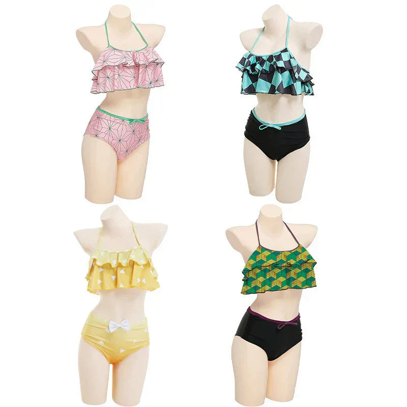 Maillot de bain bikini femme Nezuko/Tanjirou/Zenitsu/Giyuu Cosplay charmant et sexy