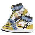 One Piece Sanji Fire Kick Graphic High Top Sports Sneakers, Yellow Blue Color Block Anime Character Streetwear Leather Shoes