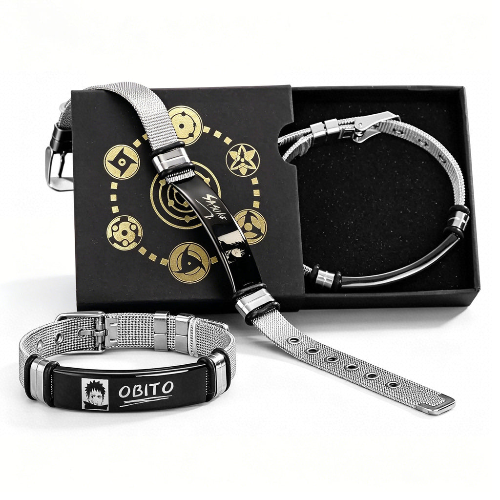 Naruto Anime Character Bracelet Set - Adjustable Stainless Steel Wristband